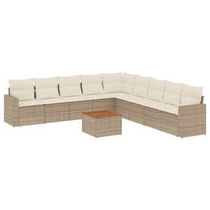 10-teilige Garten Sofagarnitur Beige Poly Rattan