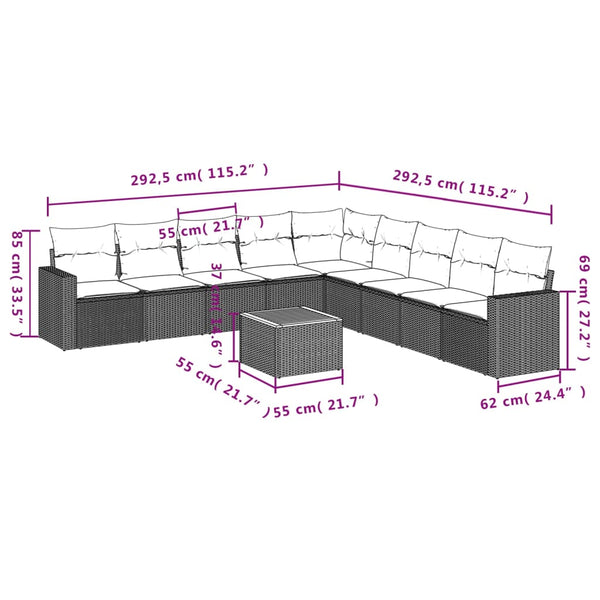 10-teilige Garten Sofagarnitur Beige Poly Rattan