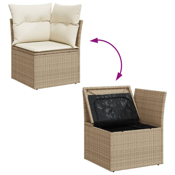 10-teilige Garten Sofagarnitur Beige Poly Rattan
