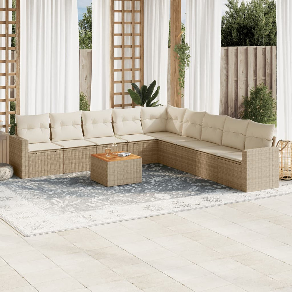 10-teilige Garten Sofagarnitur Beige Poly Rattan