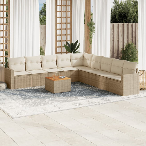 10-teilige Garten Sofagarnitur Beige Poly Rattan