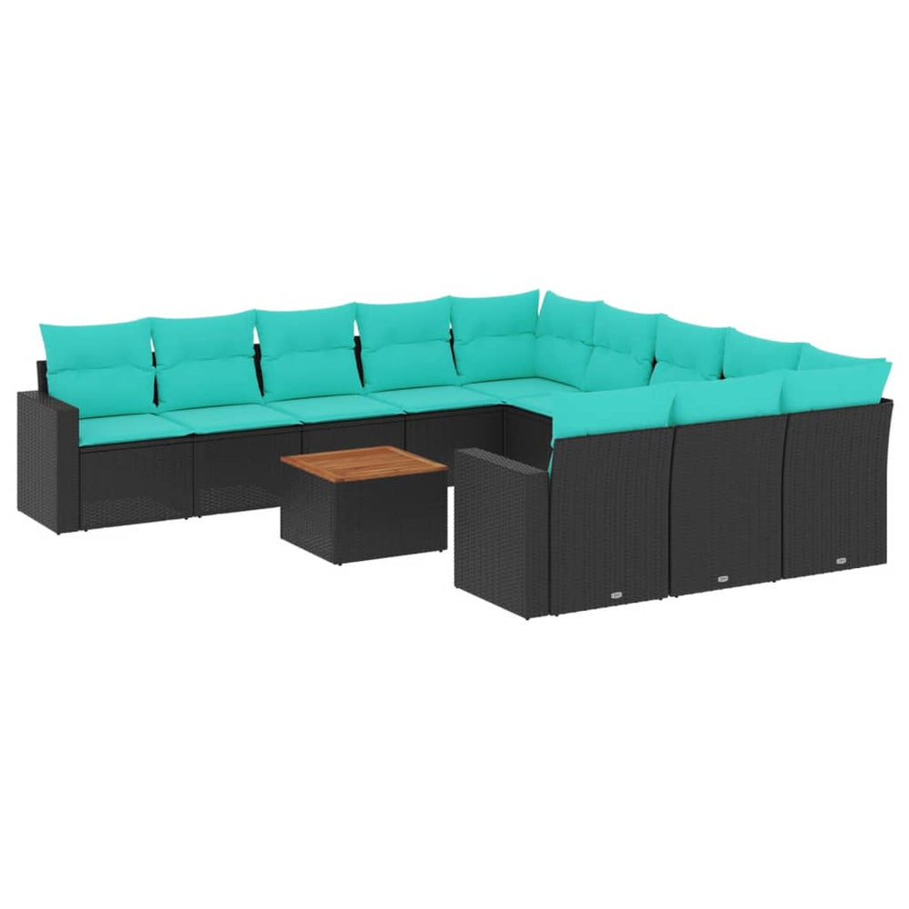 vidaXL 12-piece Garden Sofa Set with Cushions Black Poly Rattan