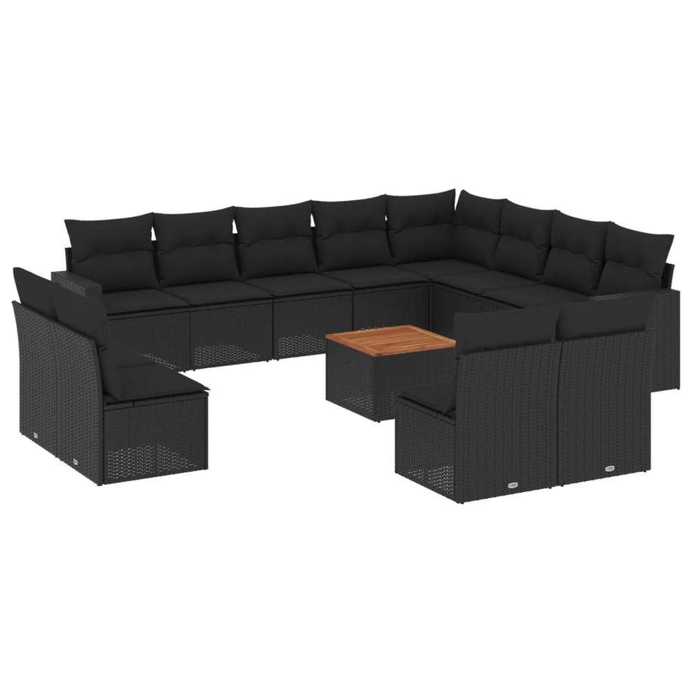 vidaXL 13-piece Garden Sofa Set with Cushions Black Poly Rattan