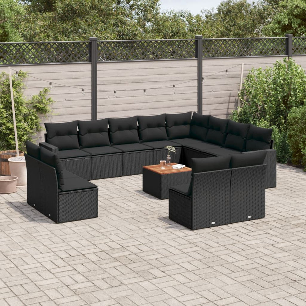vidaXL 13-piece Garden Sofa Set with Cushions Black Poly Rattan