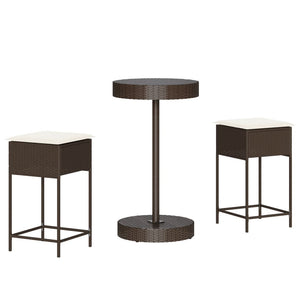 vidaXL 3-Piece Garden Bar Set with Cushions Brown Poly Rattan
