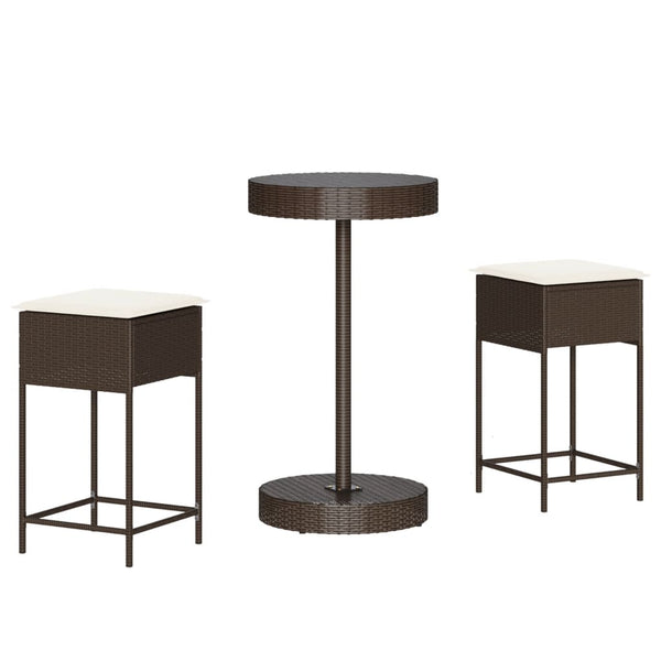 vidaXL 3-Piece Garden Bar Set with Cushions Brown Poly Rattan
