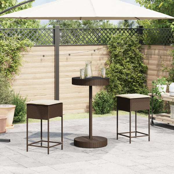 vidaXL 3-Piece Garden Bar Set with Cushions Brown Poly Rattan