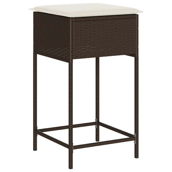vidaXL 3-Piece Garden Bar Set with Cushions Brown Poly Rattan