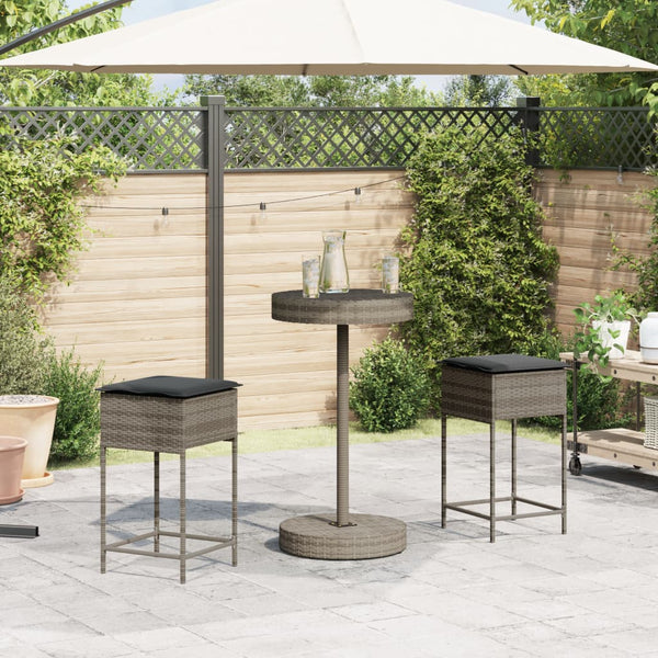 vidaXL 3-Piece Garden Bar Set with Cushions Grey Poly Rattan