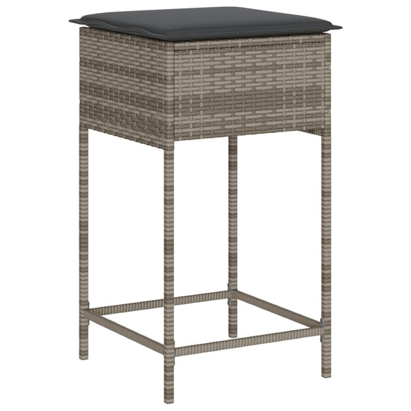 vidaXL 3-Piece Garden Bar Set with Cushions Grey Poly Rattan