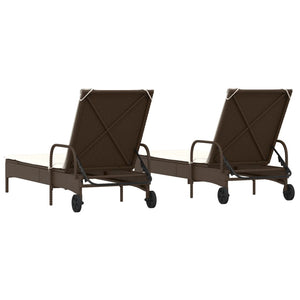 vidaXL Sun Loungers with Cushions 2 pcs Brown Poly Rattan