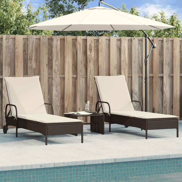 vidaXL Sun Loungers with Cushions 2 pcs Brown Poly Rattan