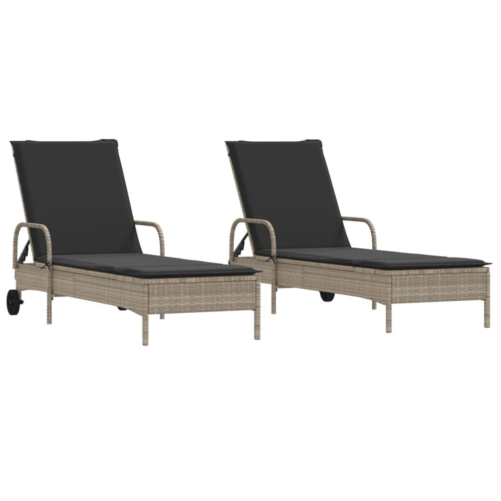 vidaXL Sun Loungers with Cushions 2 pcs. Light Gray Poly Rattan