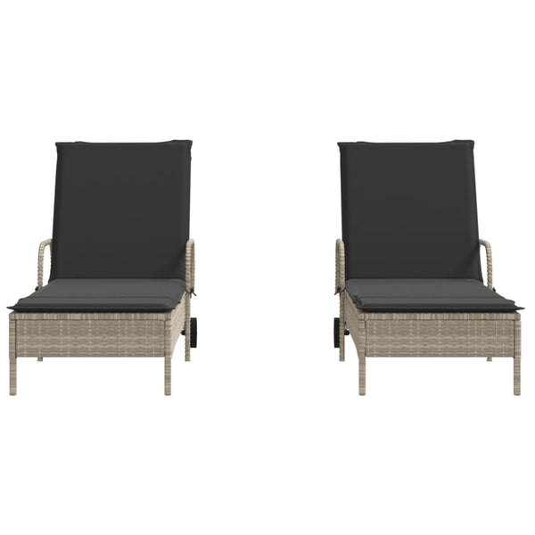vidaXL Sun Loungers with Cushions 2 pcs. Light Gray Poly Rattan