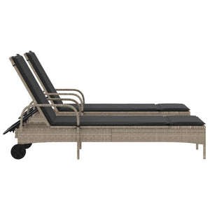 vidaXL Sun Loungers with Cushions 2 pcs. Light Gray Poly Rattan