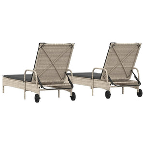 vidaXL Sun Loungers with Cushions 2 pcs. Light Gray Poly Rattan