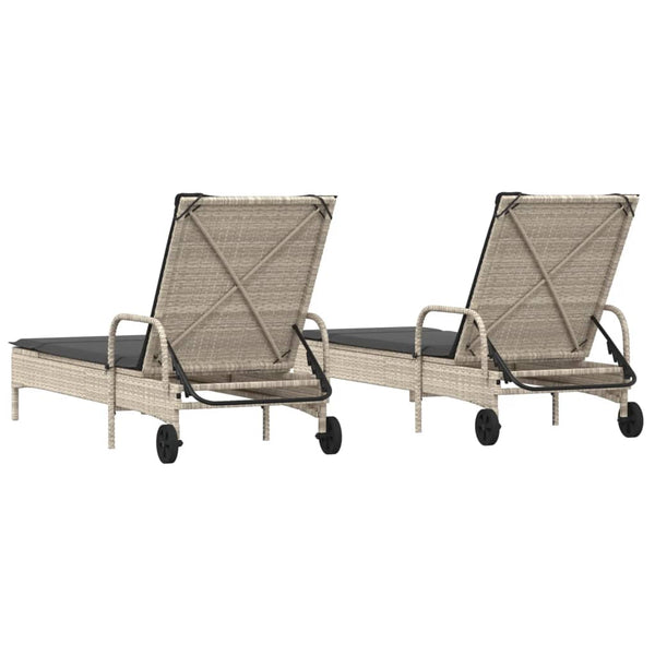 vidaXL Sun Loungers with Cushions 2 pcs. Light Gray Poly Rattan
