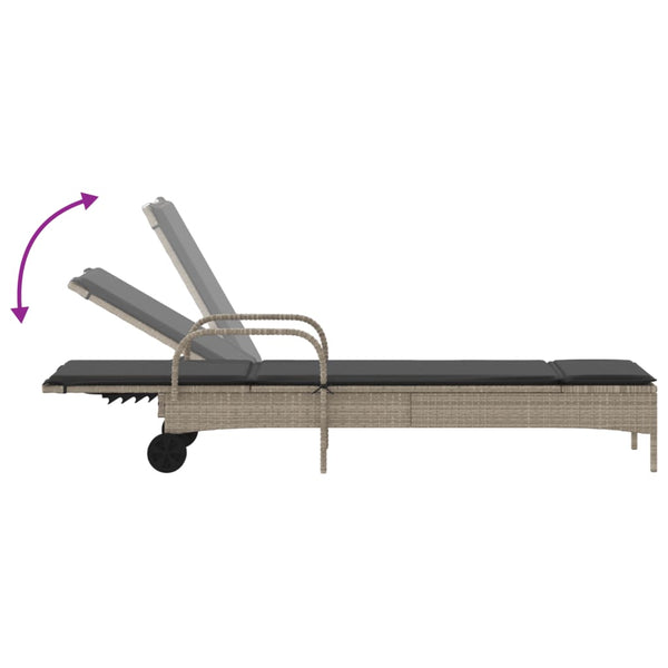 vidaXL Sun Loungers with Cushions 2 pcs. Light Gray Poly Rattan