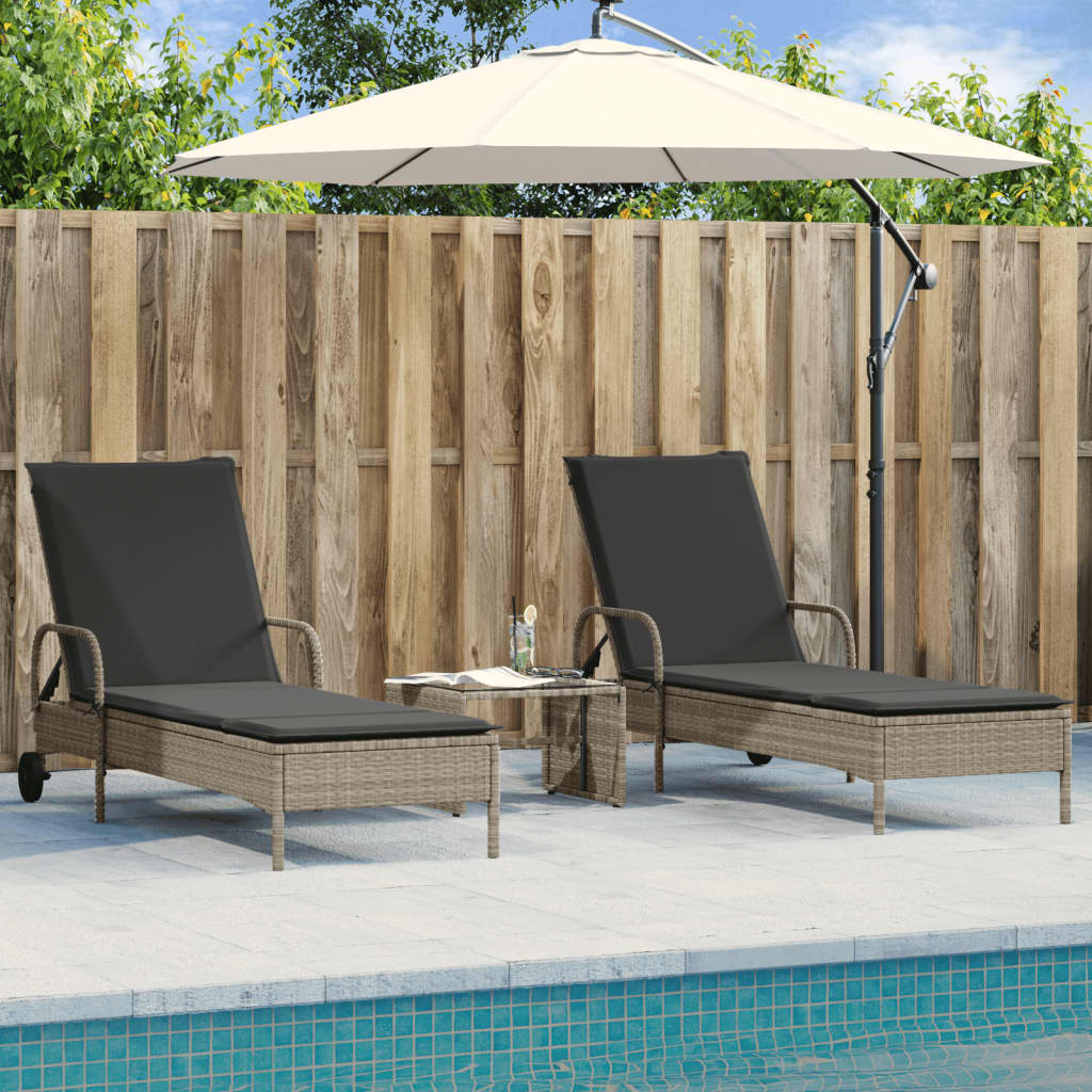 vidaXL Sun Loungers with Cushions 2 pcs. Light Gray Poly Rattan