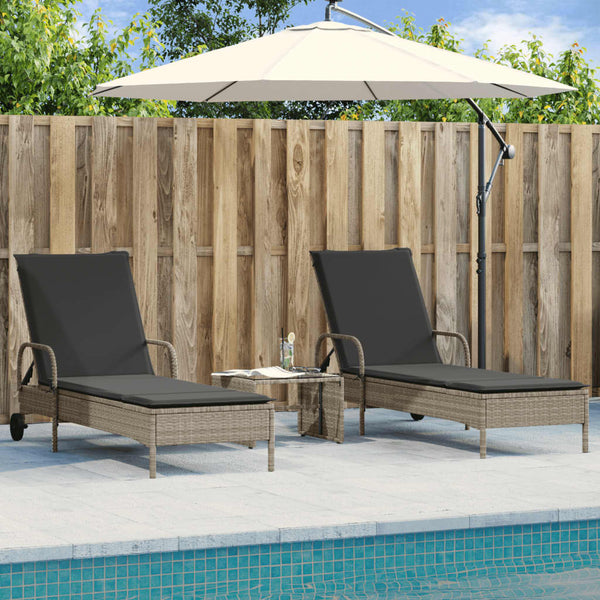 vidaXL Sun Loungers with Cushions 2 pcs. Light Gray Poly Rattan