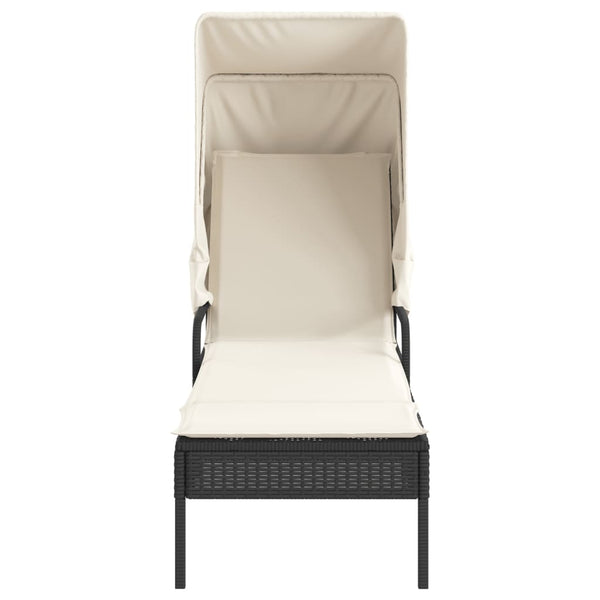 vidaXL Sun Loungers 2 pcs. with Roof and Table Black Poly Rattan