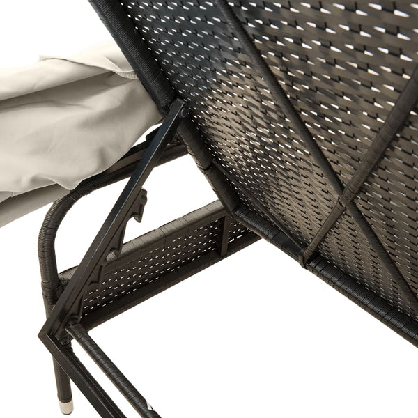 vidaXL Sun Loungers 2 pcs. with Roof and Table Black Poly Rattan