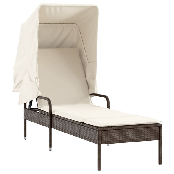 vidaXL Sun Loungers 2 pcs. with Roof and Table Brown Poly Rattan