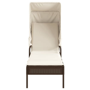 vidaXL Sun Loungers 2 pcs. with Roof and Table Brown Poly Rattan