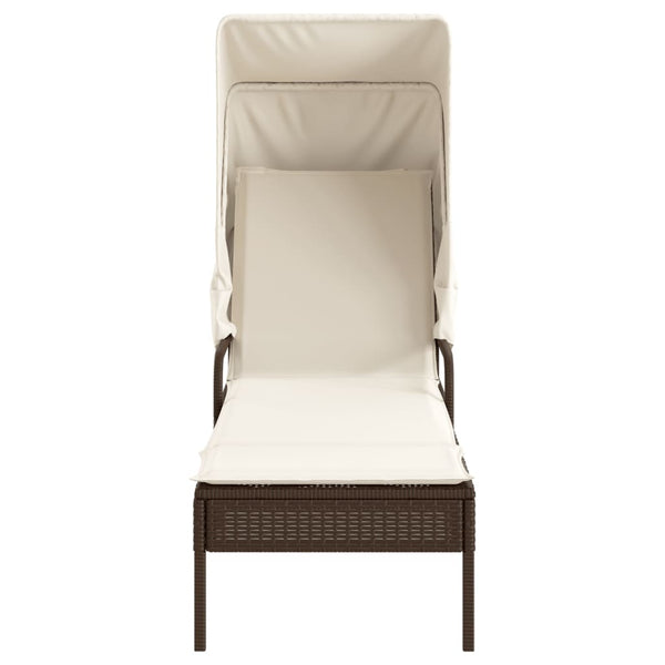 vidaXL Sun Loungers 2 pcs. with Roof and Table Brown Poly Rattan