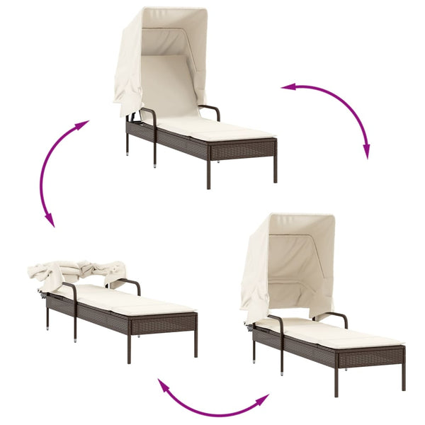 vidaXL Sun Loungers 2 pcs. with Roof and Table Brown Poly Rattan