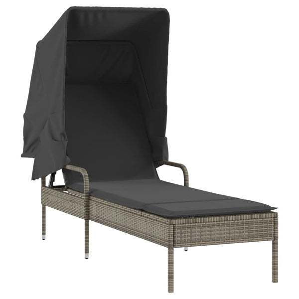 vidaXL Sun Loungers 2 pcs. with Roof and Table Grey Poly Rattan