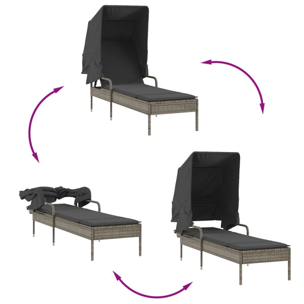 vidaXL Sun Loungers 2 pcs. with Roof and Table Grey Poly Rattan