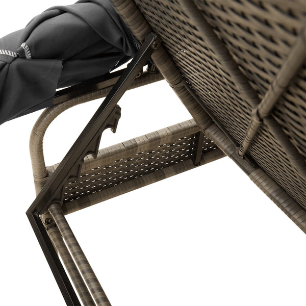 vidaXL Sun Loungers 2 pcs. with Roof and Table Grey Poly Rattan