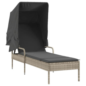 vidaXL Sun Loungers 2 pcs. with Roof and Table Light Grey Poly Rattan