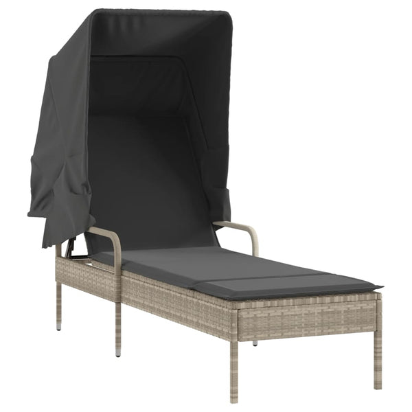 vidaXL Sun Loungers 2 pcs. with Roof and Table Light Grey Poly Rattan