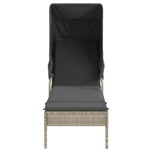 vidaXL Sun Loungers 2 pcs. with Roof and Table Light Grey Poly Rattan