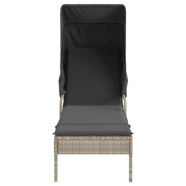 vidaXL Sun Loungers 2 pcs. with Roof and Table Light Grey Poly Rattan
