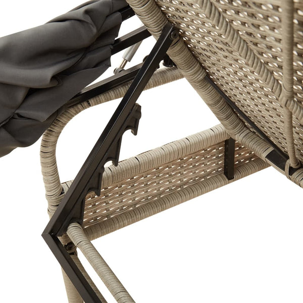 vidaXL Sun Loungers 2 pcs. with Roof and Table Light Grey Poly Rattan