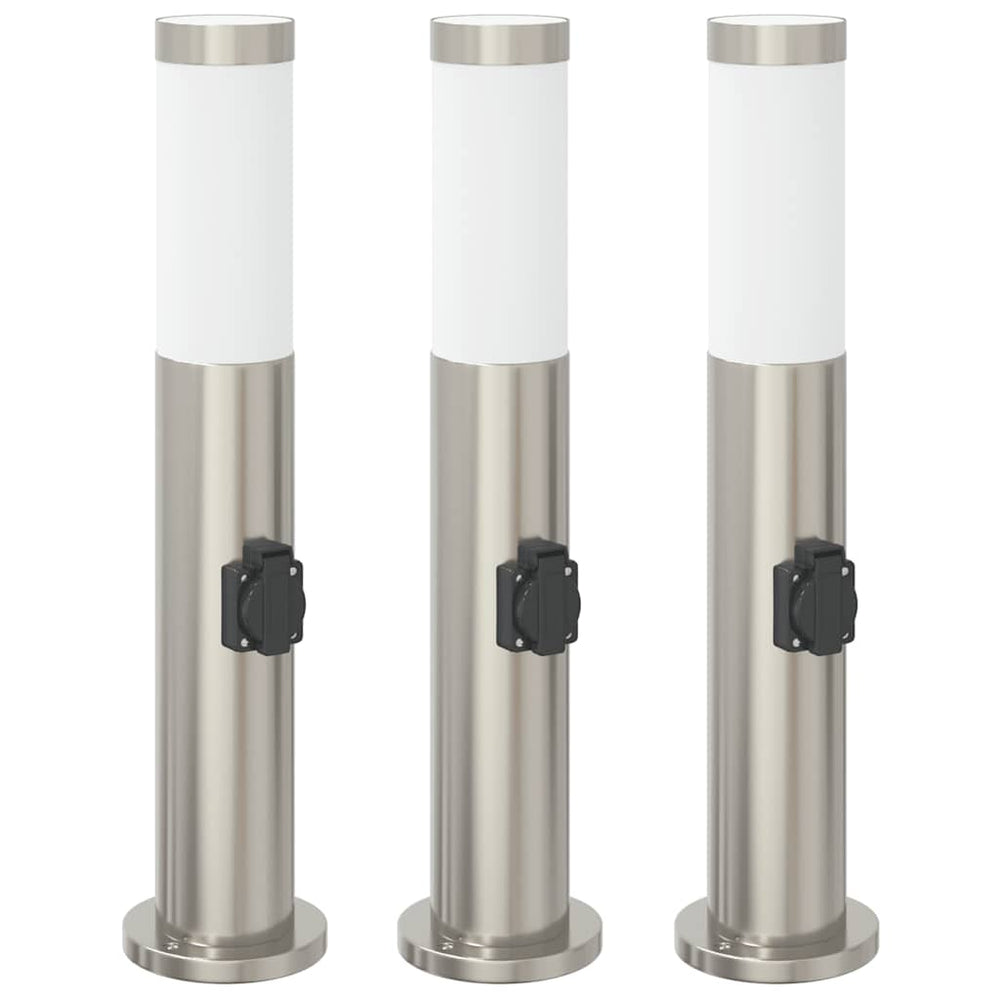 vidaXL Bollard Lights with Outlet 3 pcs 50 cm Stainless Steel IP44