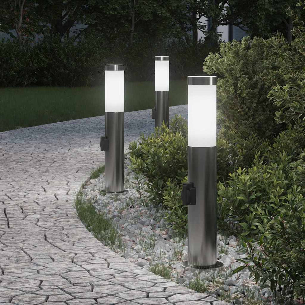 vidaXL Bollard Lights with Outlet 3 pcs 50 cm Stainless Steel IP44