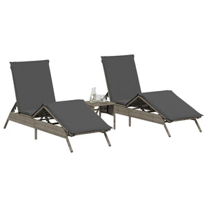 vidaXL Sun Loungers with Cushions 2 pcs Grey Poly Rattan