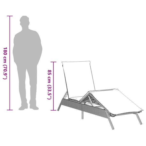 vidaXL Sun Loungers with Cushions 2 pcs Grey Poly Rattan