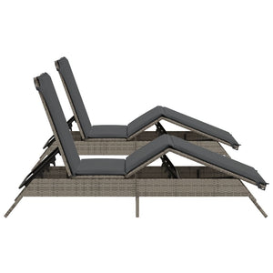 vidaXL Sun Loungers with Cushions 2 pcs Grey Poly Rattan