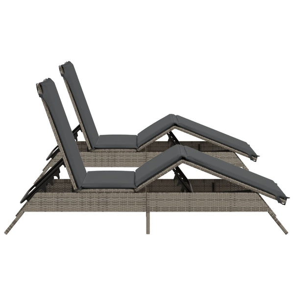 vidaXL Sun Loungers with Cushions 2 pcs Grey Poly Rattan