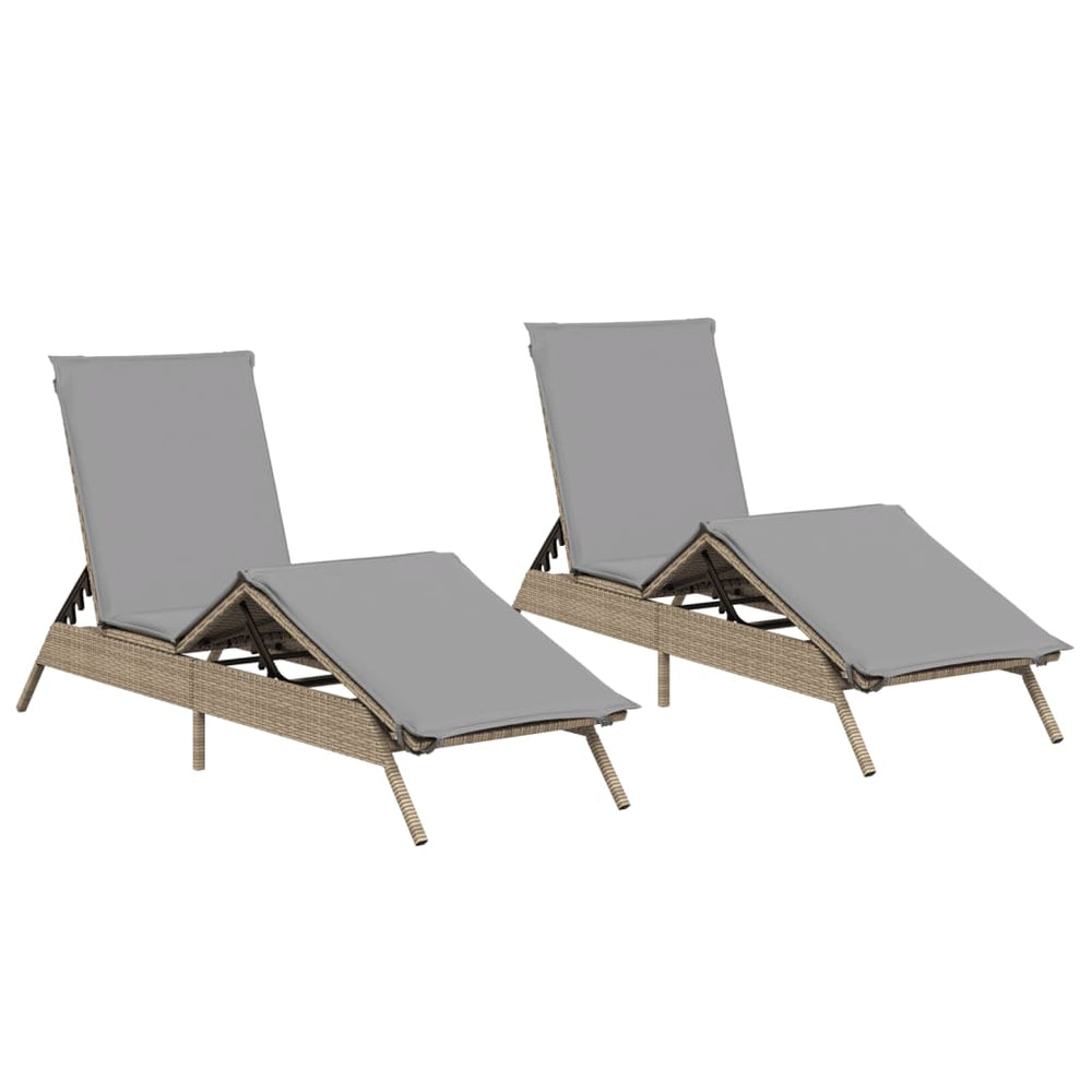 vidaXL Sun Loungers with Cushions 2 pcs Beige Poly Rattan