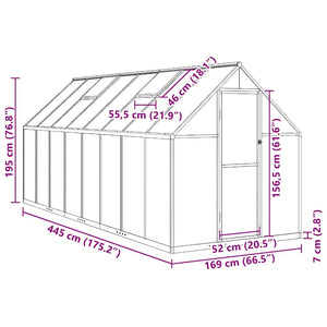 vidaXL Greenhouse with Foundation Frame Anthracite 445x169x195 cm Aluminum