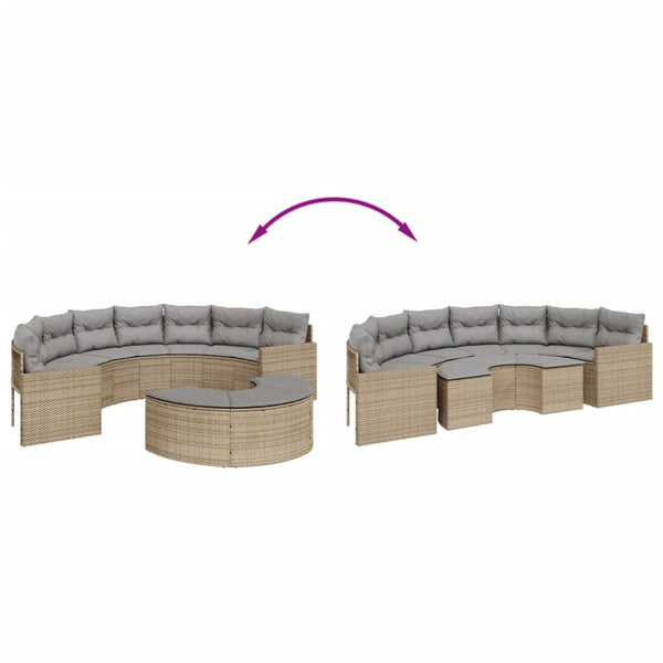 vidaXL 2-piece Garden Sofa Set Semi-circular Beige Poly Rattan