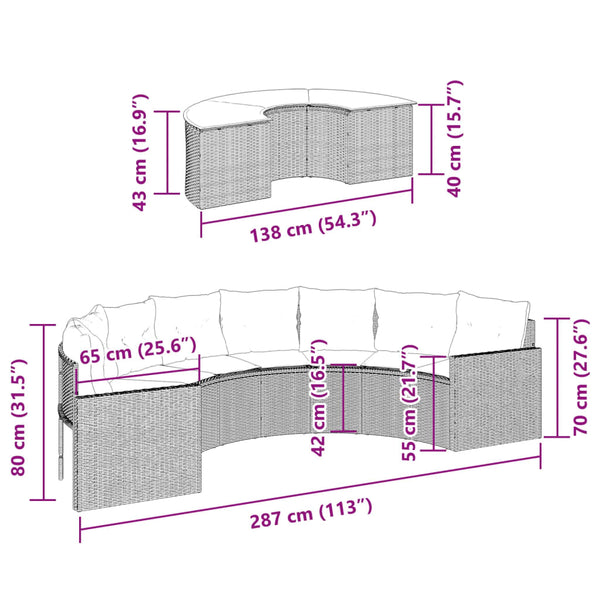 vidaXL 2-piece Garden Sofa Set Semi-circular Beige Poly Rattan
