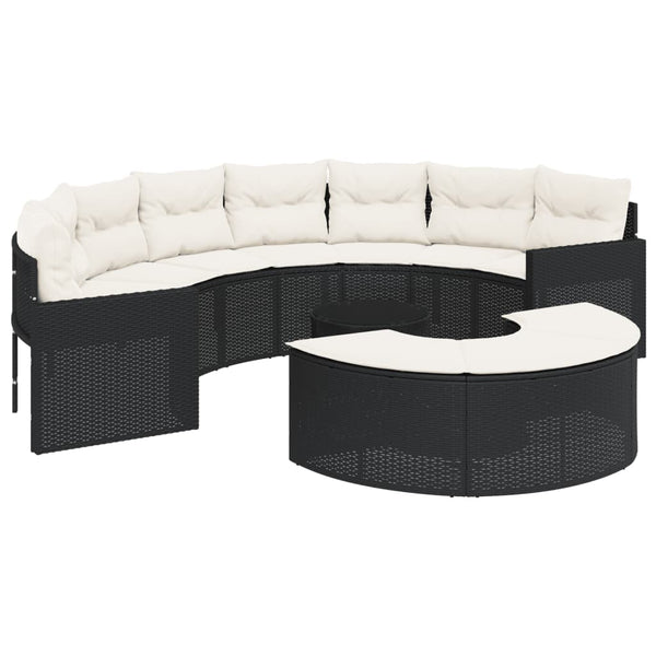 vidaXL 3-Piece Half-Round Garden Sofa Set Black Poly Rattan