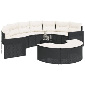 vidaXL 3-Piece Half-Round Garden Sofa Set Black Poly Rattan